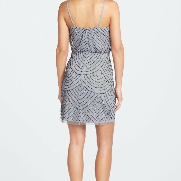 NEW Adrianna Papell Art‎ Deco Sequin Blouson Dress in Dusty Blue [SZ 12 ] - Picture 8 of 9